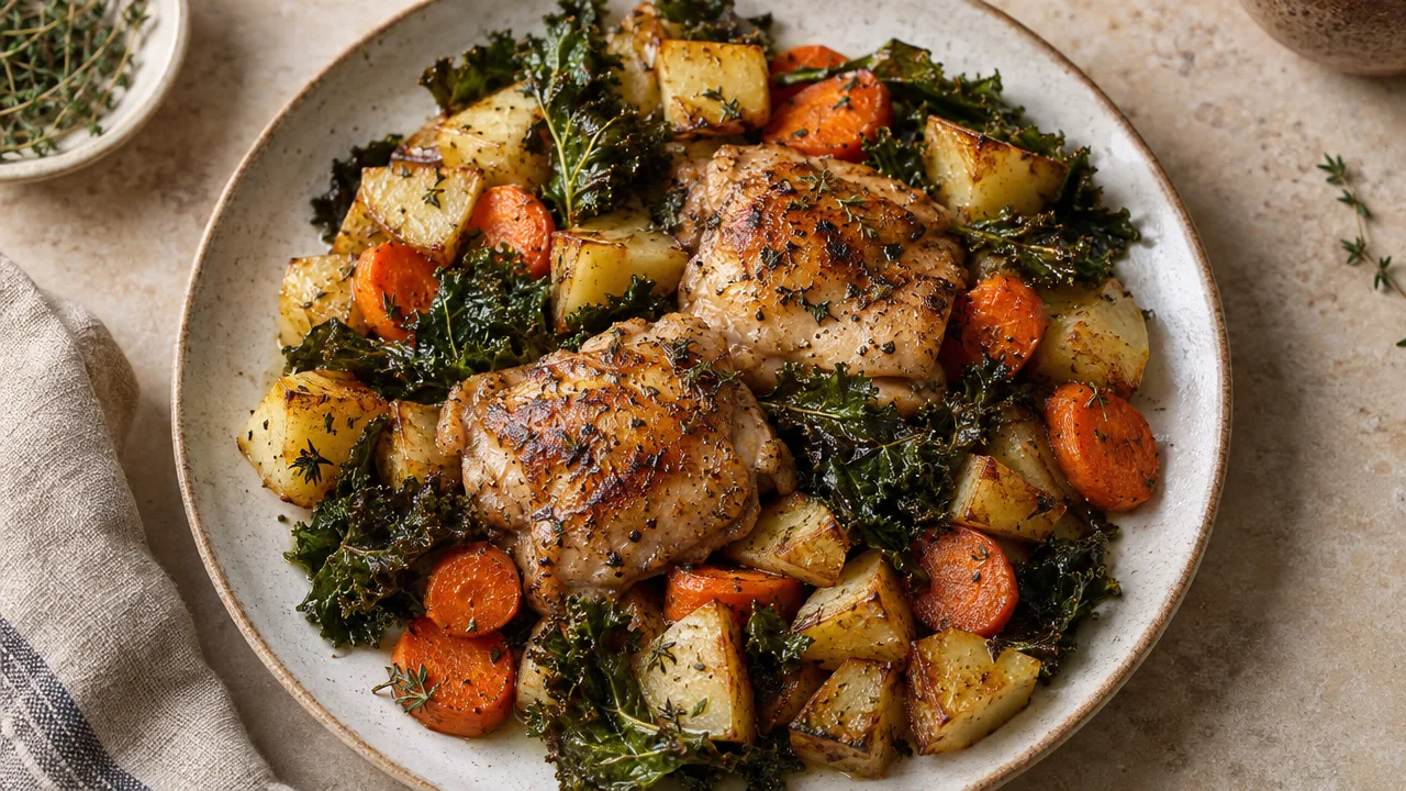 Chicken and Potato Tray Bake with Crispy Kale