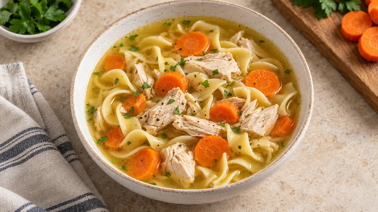 Chicken Noodle Soup with Soft Carrots