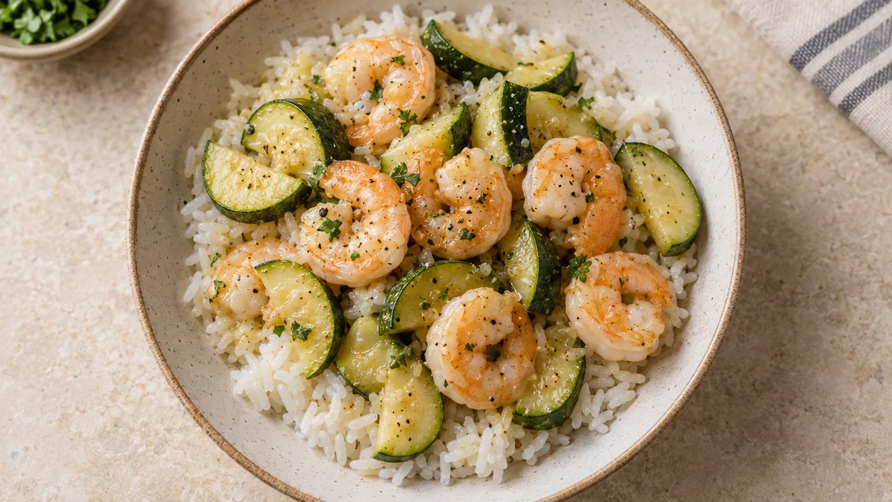 Shrimp and Zucchini over White Rice