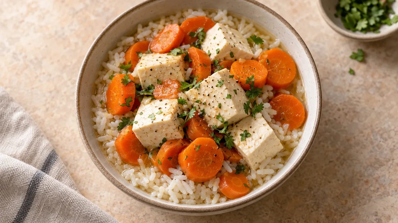 Tofu and Carrot Rice Bowl